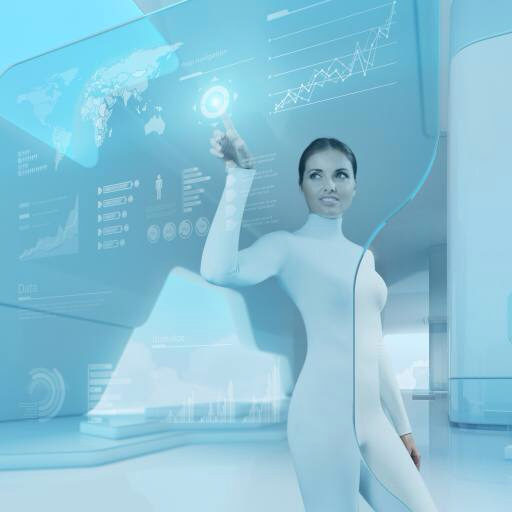 mujer, digital, azul, tacto, pantalla, el panel Sellingpix