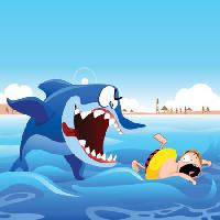 Pixwords La imagen con de tiburones, nadar, hombre, ataque, playa, arena, mar, agua Zuura - Dreamstime