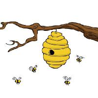Pixwords La imagen con rama, abeja, colmena, amarillo Dedmazay - Dreamstime