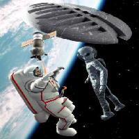 Pixwords La imagen con de espacio, extranjero, astronauta, satélite, nave espacial, tierra, cosmos Luca Oleastri - Dreamstime