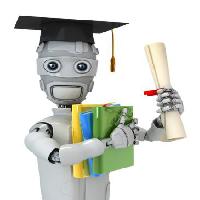 Pixwords La imagen con graduado, robot, papel, diploma, archivos, libros, sombrero Vladimir Nikitin - Dreamstime