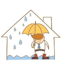 de agua, fugas, hombre, paraguas, lluvia, casa Falara - Dreamstime
