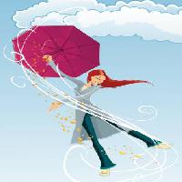 Pixwords La imagen con paraguas, niña, viento, nubes, lluvia, feliz Tachen - Dreamstime