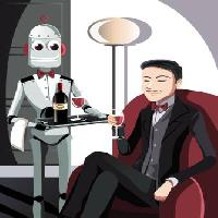 Pixwords La imagen con robot, hombre, vino, vidrio Artisticco Llc - Dreamstime