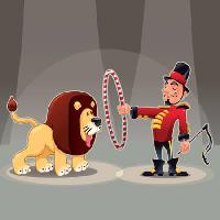 Pixwords La imagen con león, hombre, círculo, circo, animal Danilo Sanino - Dreamstime