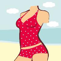 mujer, cuerpo, rojo, traje, bano, playa, agua, nubes, ropa Anvtim