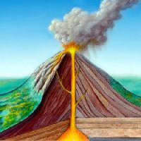 Pixwords La imagen con erupción, dibujo animado, naturaleza, fuego, humo Andreus - Dreamstime